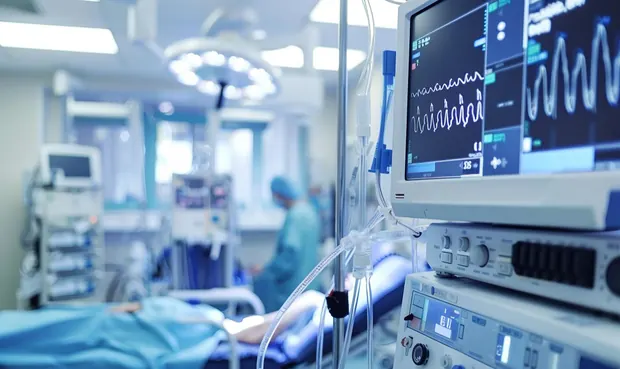 Bedside monitor and ventilator equipment in an intensive care unit