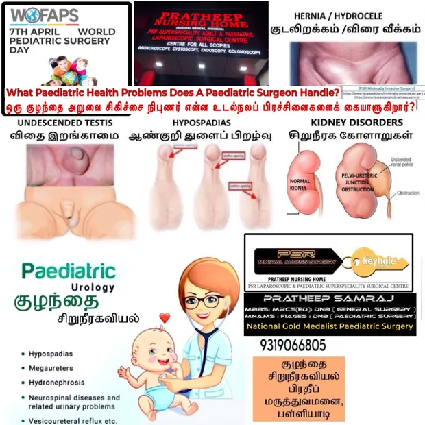 Hospital chart illustrating paediatric urology conditions including hypospadias, undescended testis, megaureter and hydronephrosis
